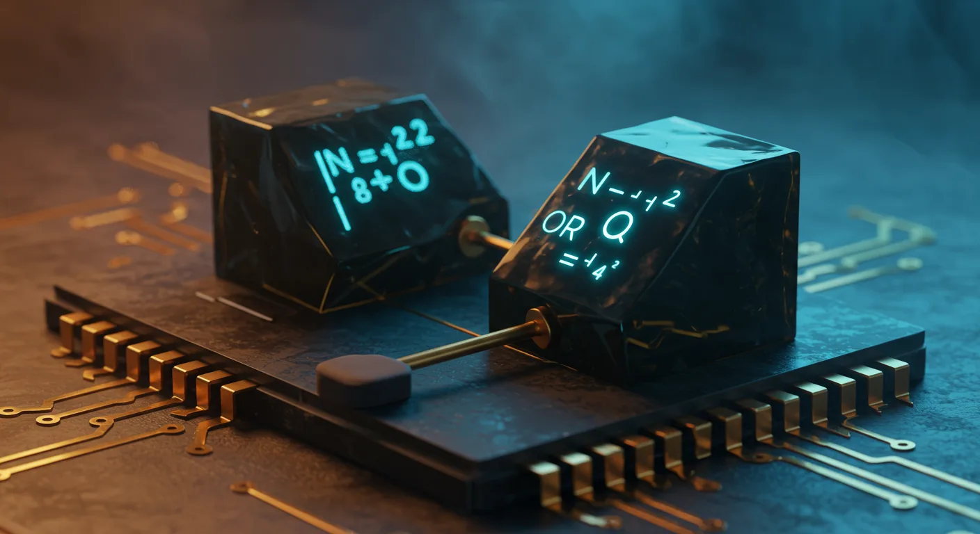 A stunning 3D visualization of De Morgans Laws in digital logic: a NAND gate and an OR gate with inverted inputs shown as ...