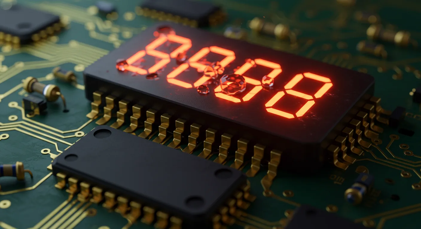 A mesmerizing 3D macro render of a 7-segment display being driven by a binary decoder circuit