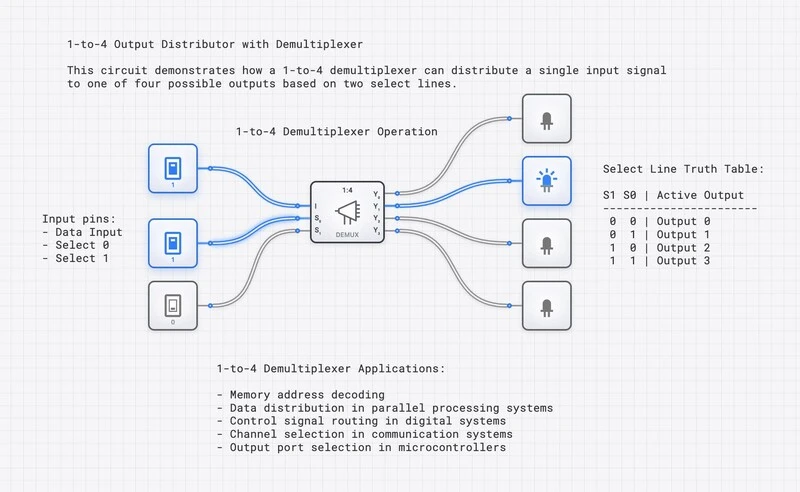 Template: 1-to-4 Demultiplexer circuit diagram