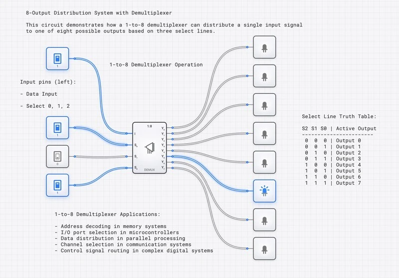 Template: 1-to-8 Demultiplexer circuit diagram