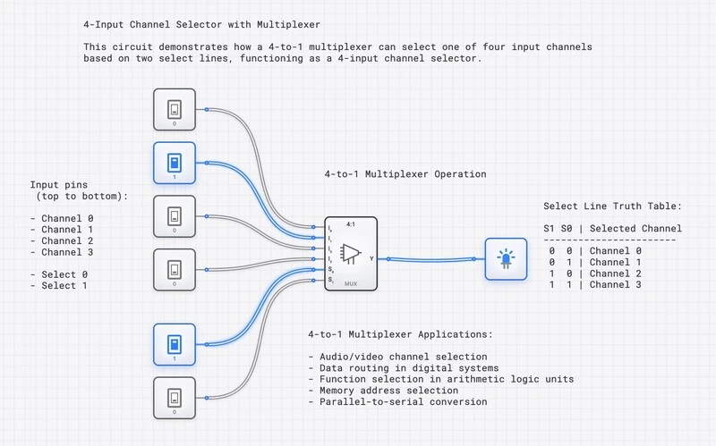 4-to-1 Multiplexer with truth table